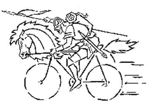 Jinete sobre bicicleta y caballo